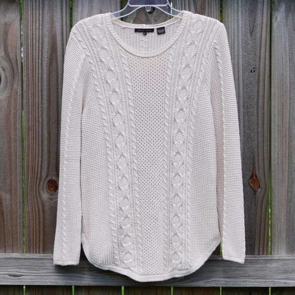 JEANNE PIERRE Sweaters - Jeanne Pierre Cream Braided Ribbed Knit Sweater